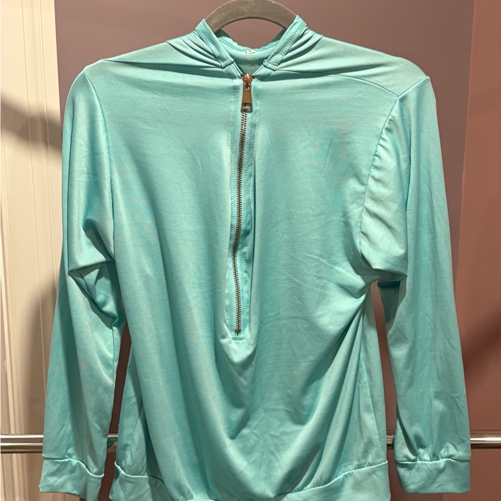 SHEIN Aqua Blue Half-Zip Sweatshirt